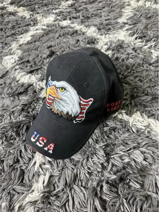 Vintage 90s Grail Sample USA Hat American Cap Trucker Post 5102 Black VFW New